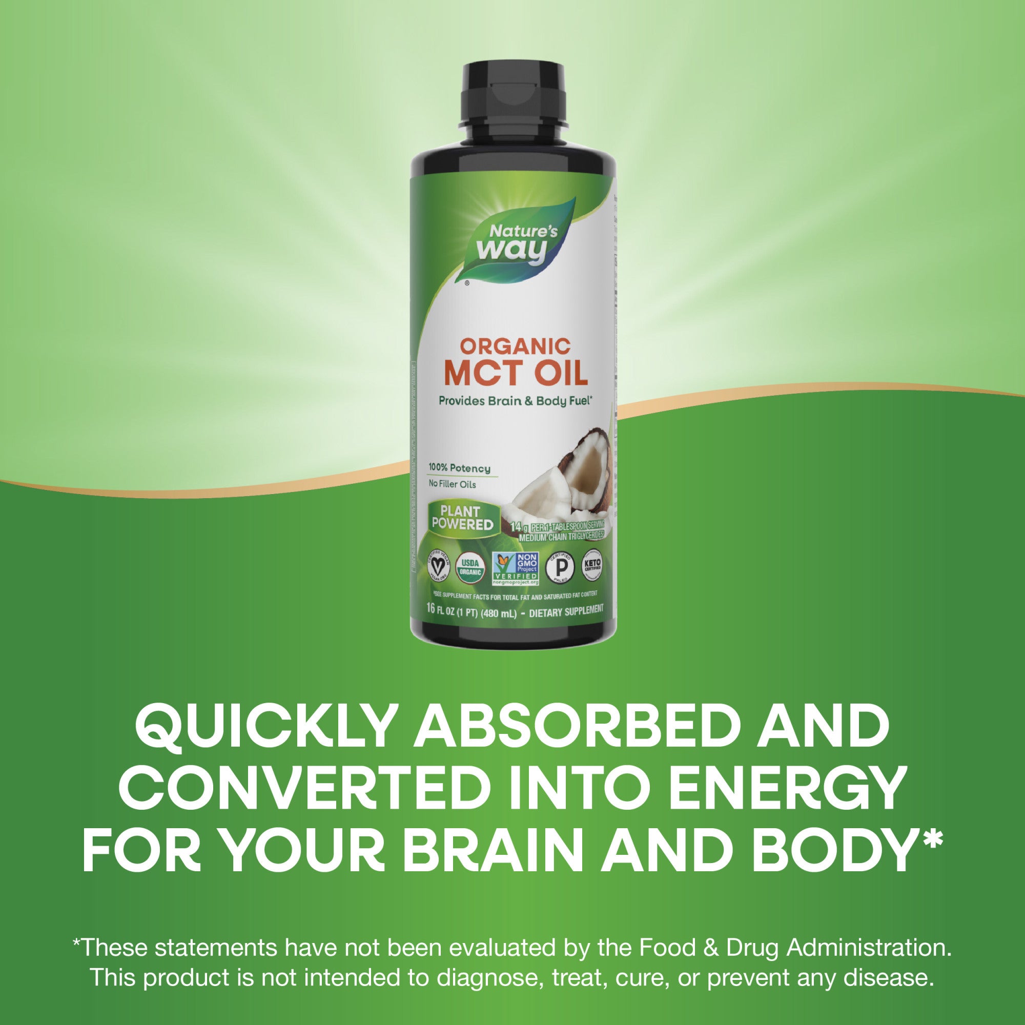 100% Organic MCT Oil - For Brain & Body Fuel