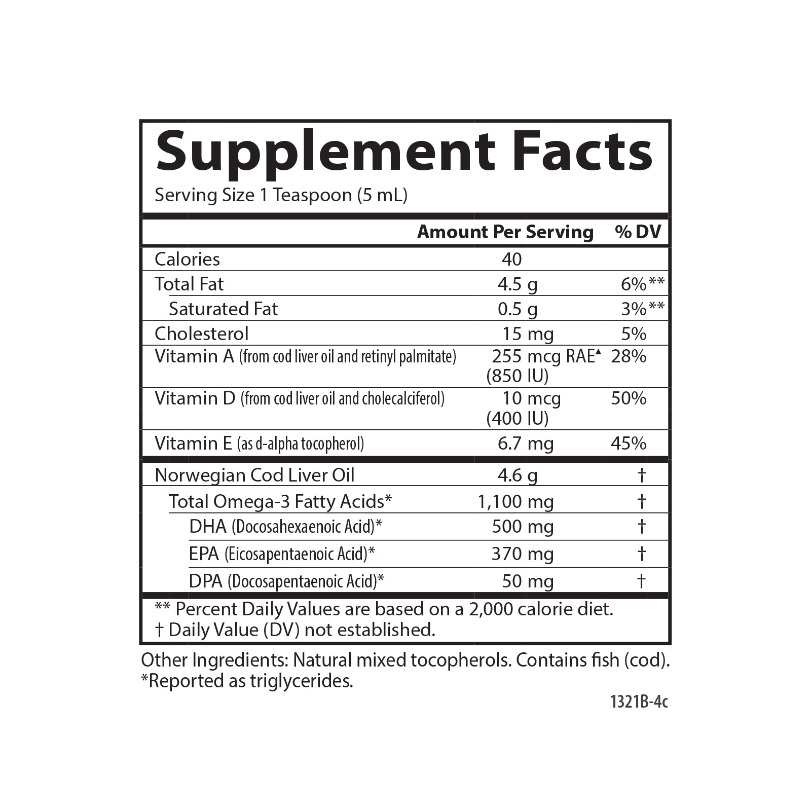Cod Liver Oil - 1,100 mg Omega-3s + Vitamins A & D3, 250 mL