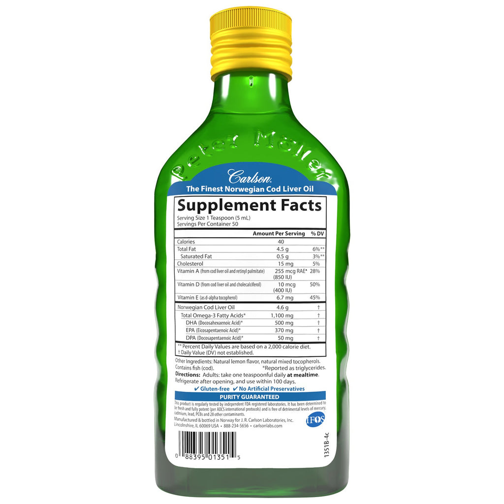 Cod Liver Oil - 1,100 mg Omega-3s + Vitamins A & D3, 250 mL