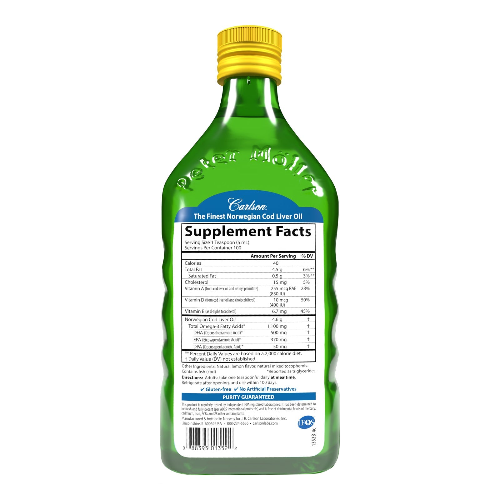 Cod Liver Oil - 1,100 mg Omega-3s + Vitamins A & D3, 500 mL