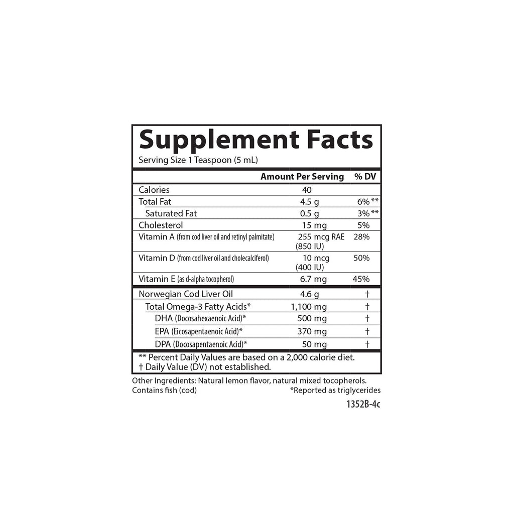 Cod Liver Oil - 1,100 mg Omega-3s + Vitamins A & D3, 500 mL