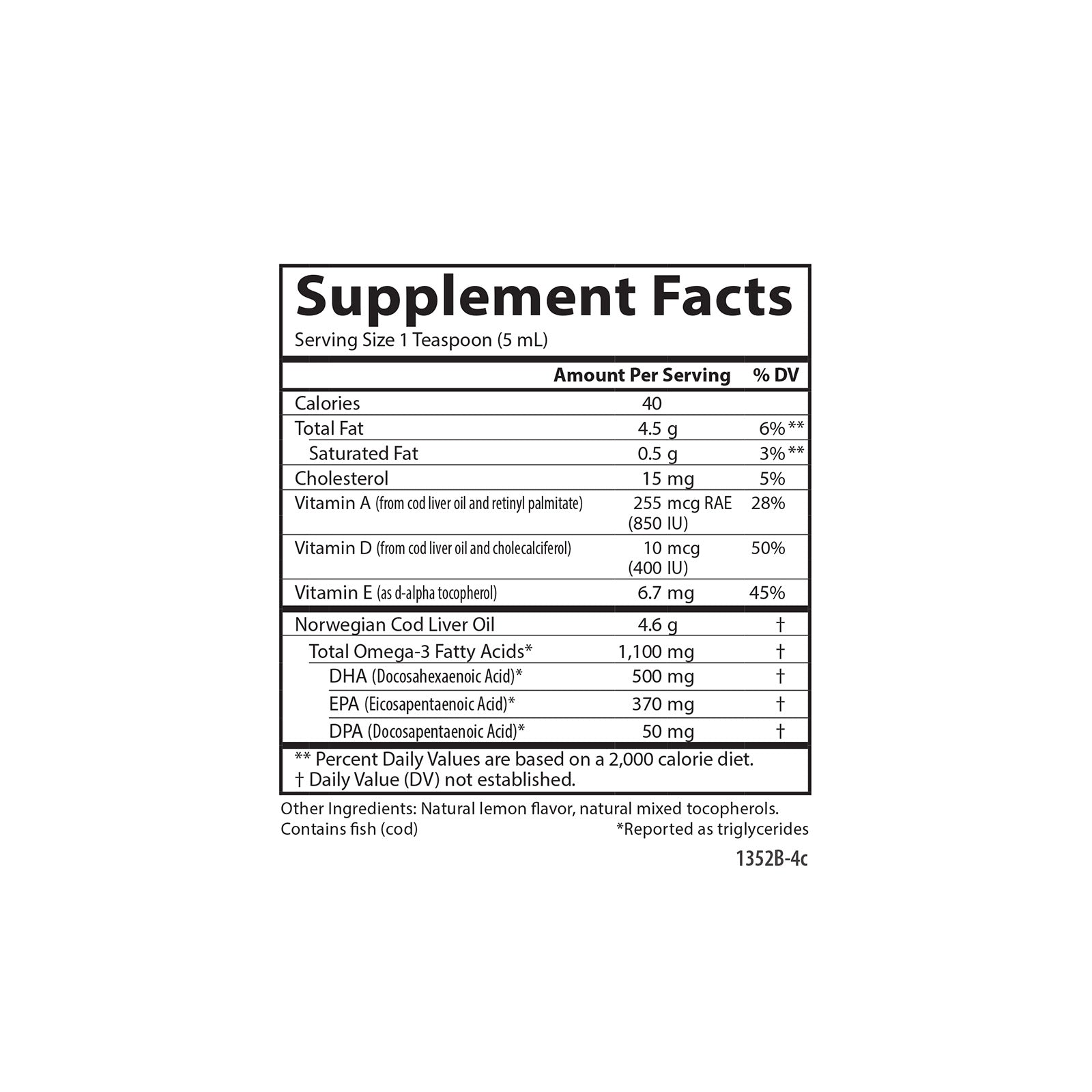Cod Liver Oil - 1,100 mg Omega-3s + Vitamins A & D3, 500 mL