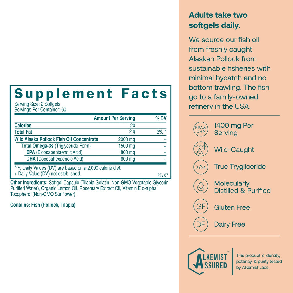 Omega-3 Fish Oil Softgels - Brain, Heart, & Immune Health