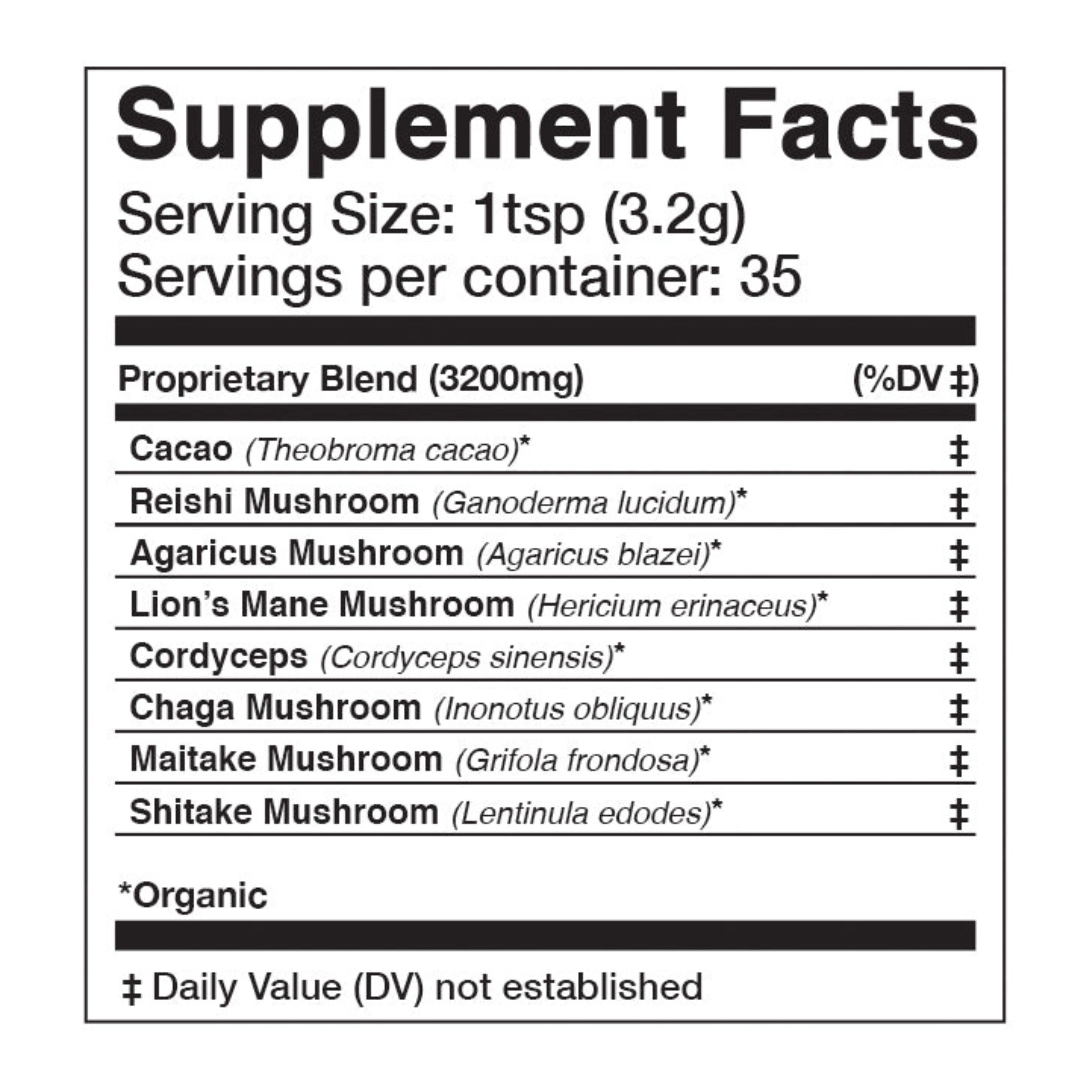 ADAPTOGENIC Powder, 7 Medicinal Mushrooms + Cacao