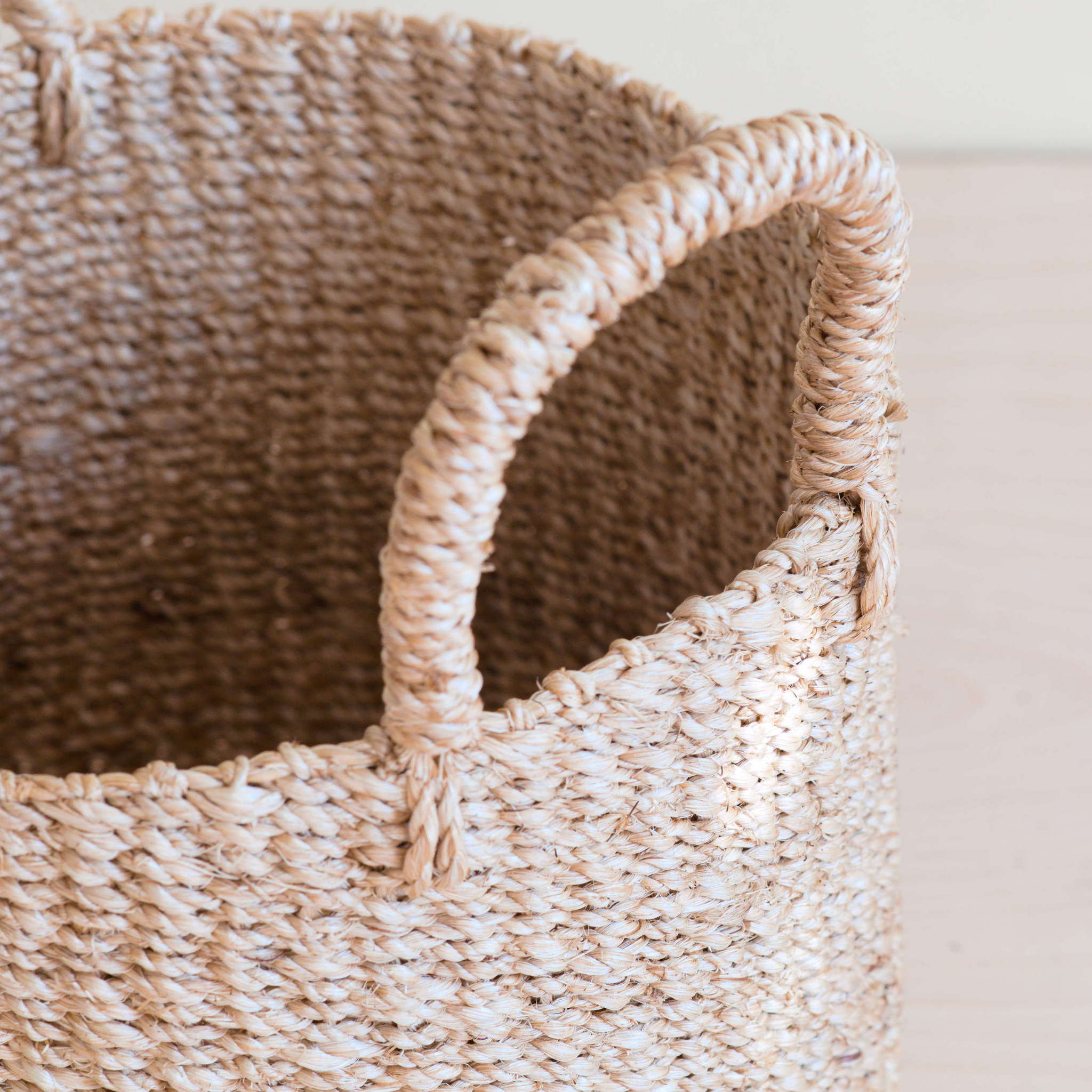Abaca Cylinder Tabletop Basket with Handles, Set of 2