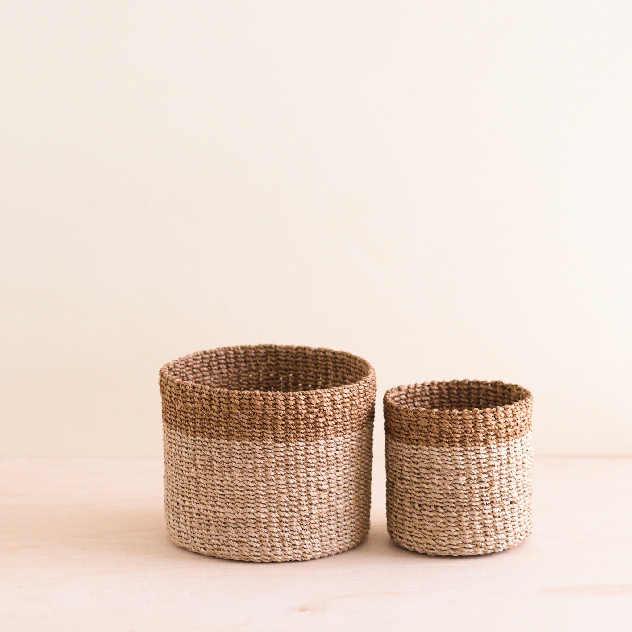 Abaca Cylinder Tabletop Basket, nested set of 2