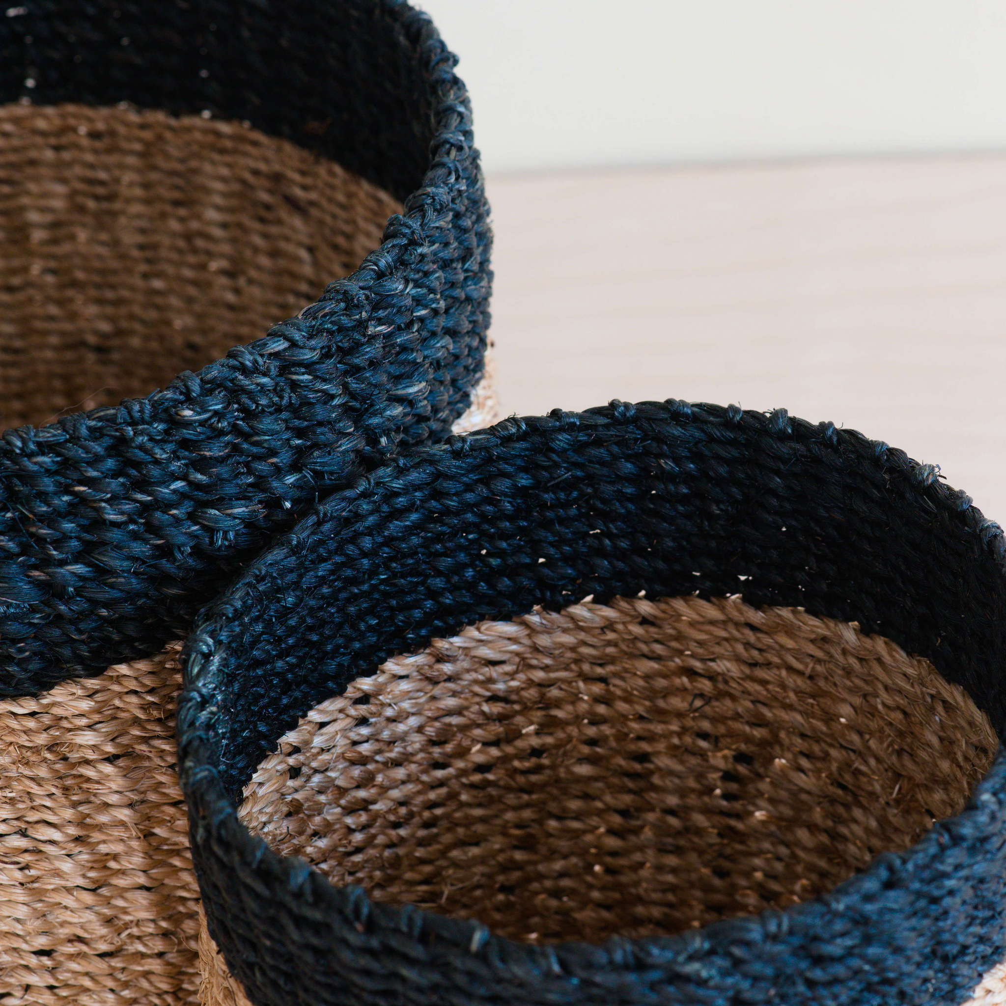 Abaca Cylinder Tabletop Basket, nested set of 2