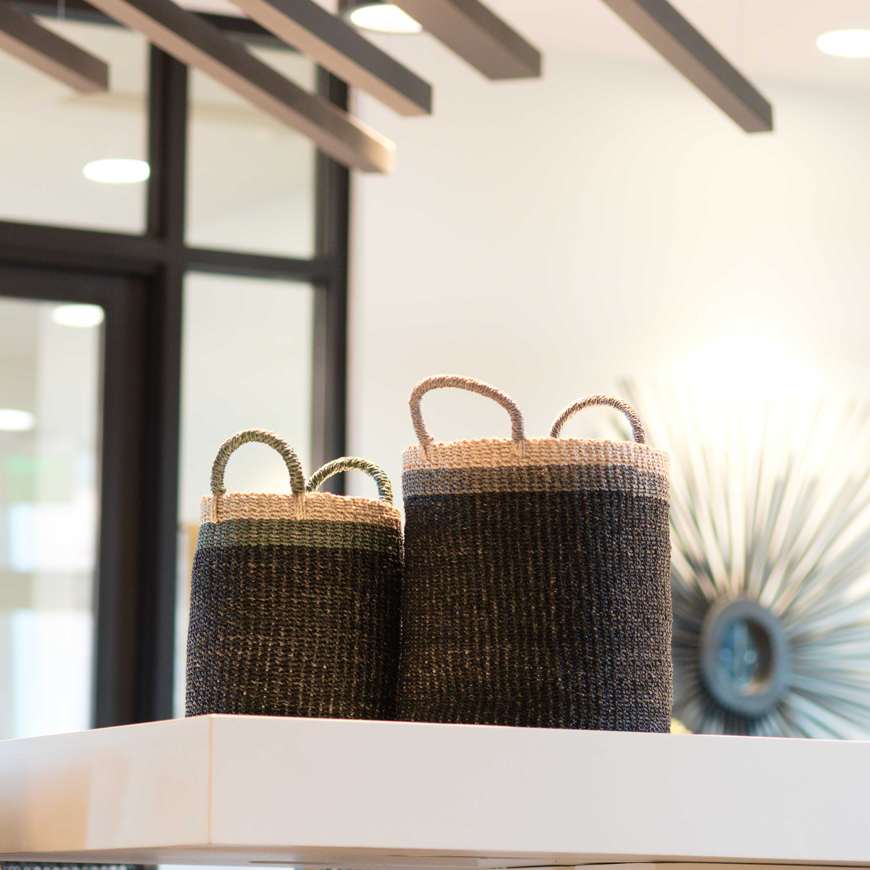 Abaca Cylinder Basket with Handles, Set of 2
