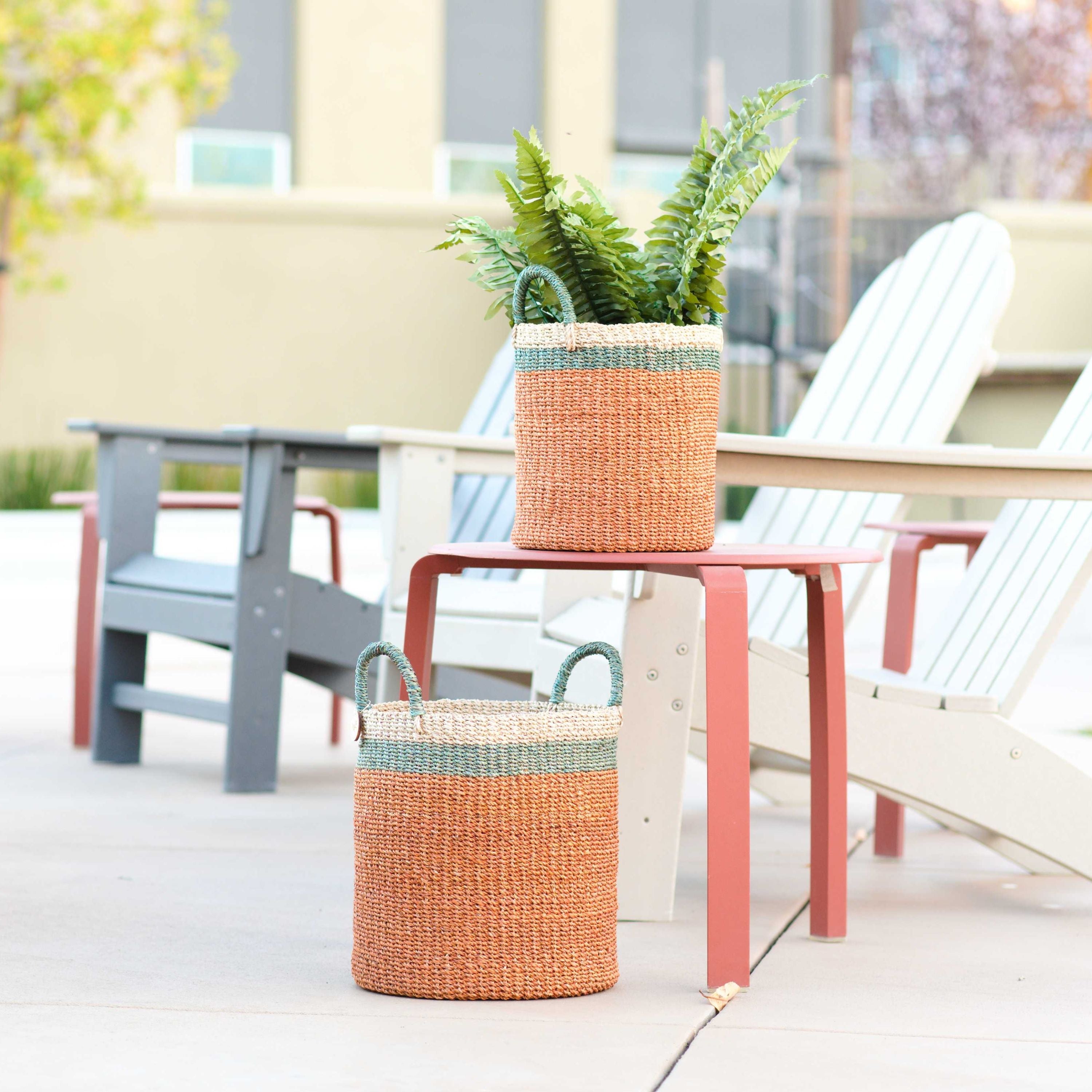 Abaca Cylinder Basket with Handles, Set of 2