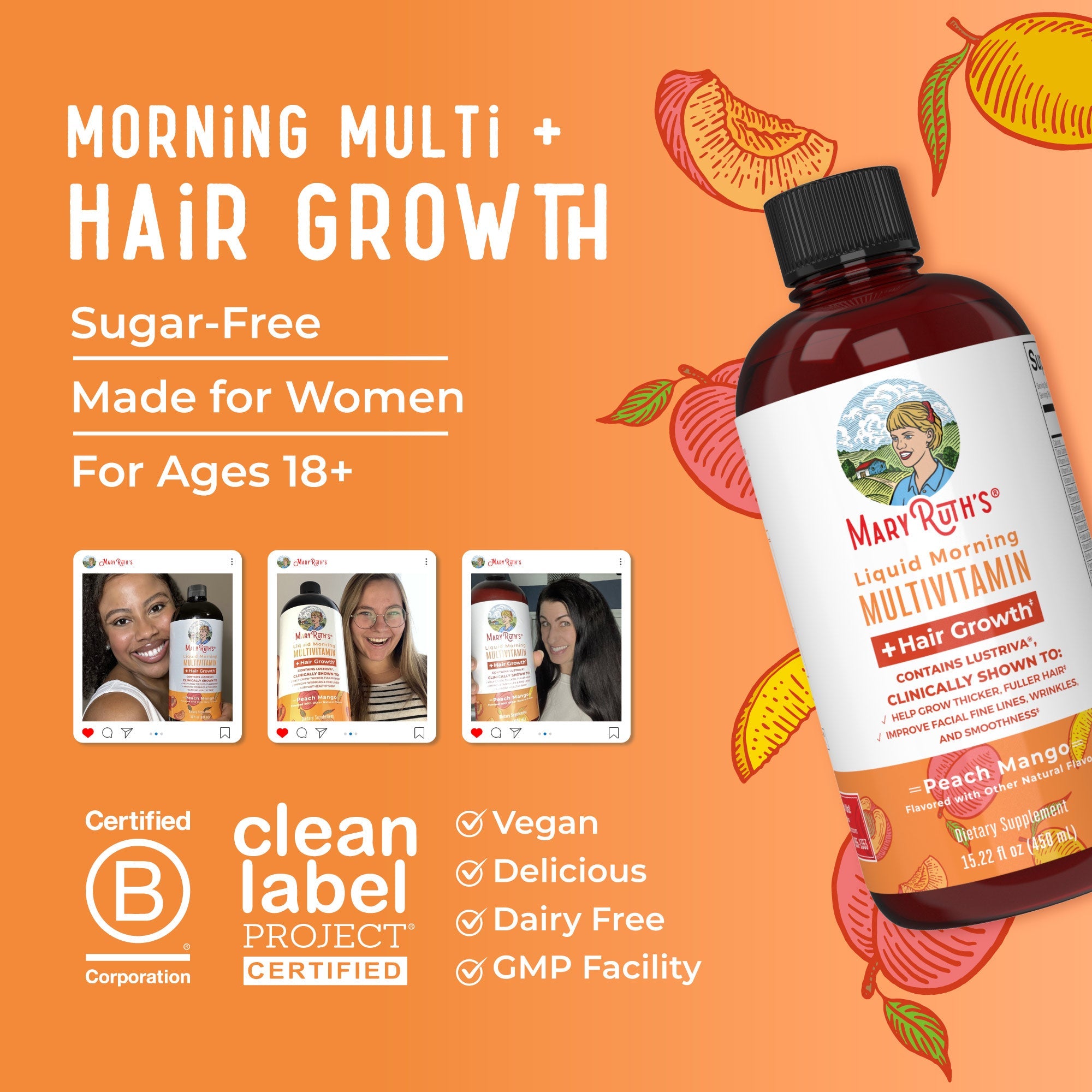 Morning Multivitamin +Hair Growth Liquid, 15.22 oz