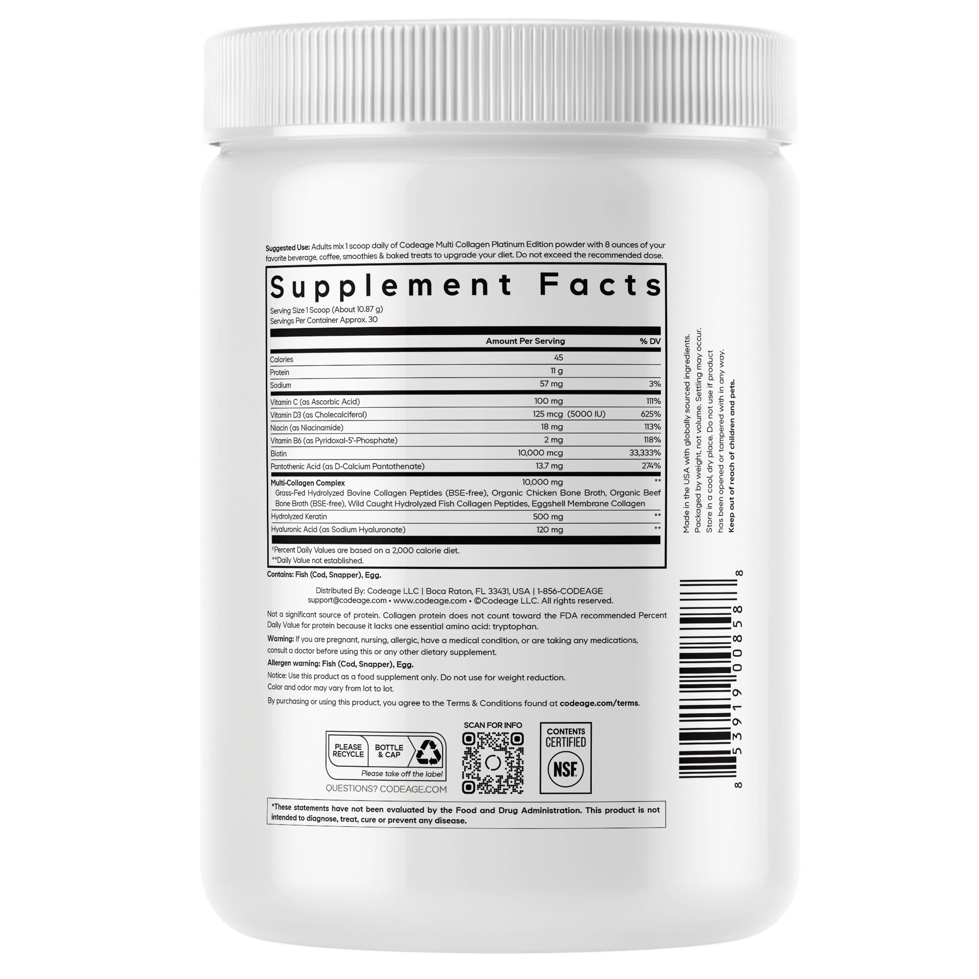 Multi Collagen Protein Powder Platinum - For Skin, Nail, Hair & Joint Support