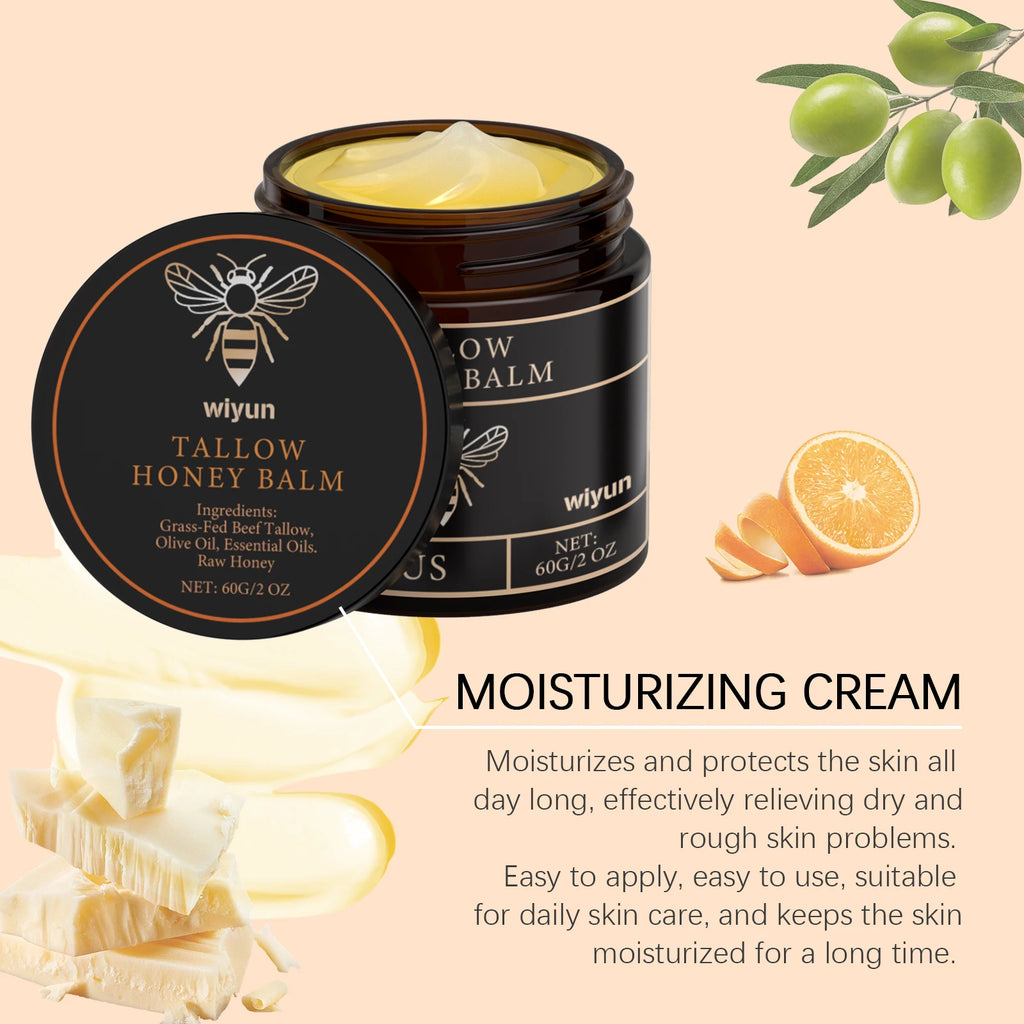 Grass-Fed Beef Tallow Balm with Raw Honey, Dry Skin Relief