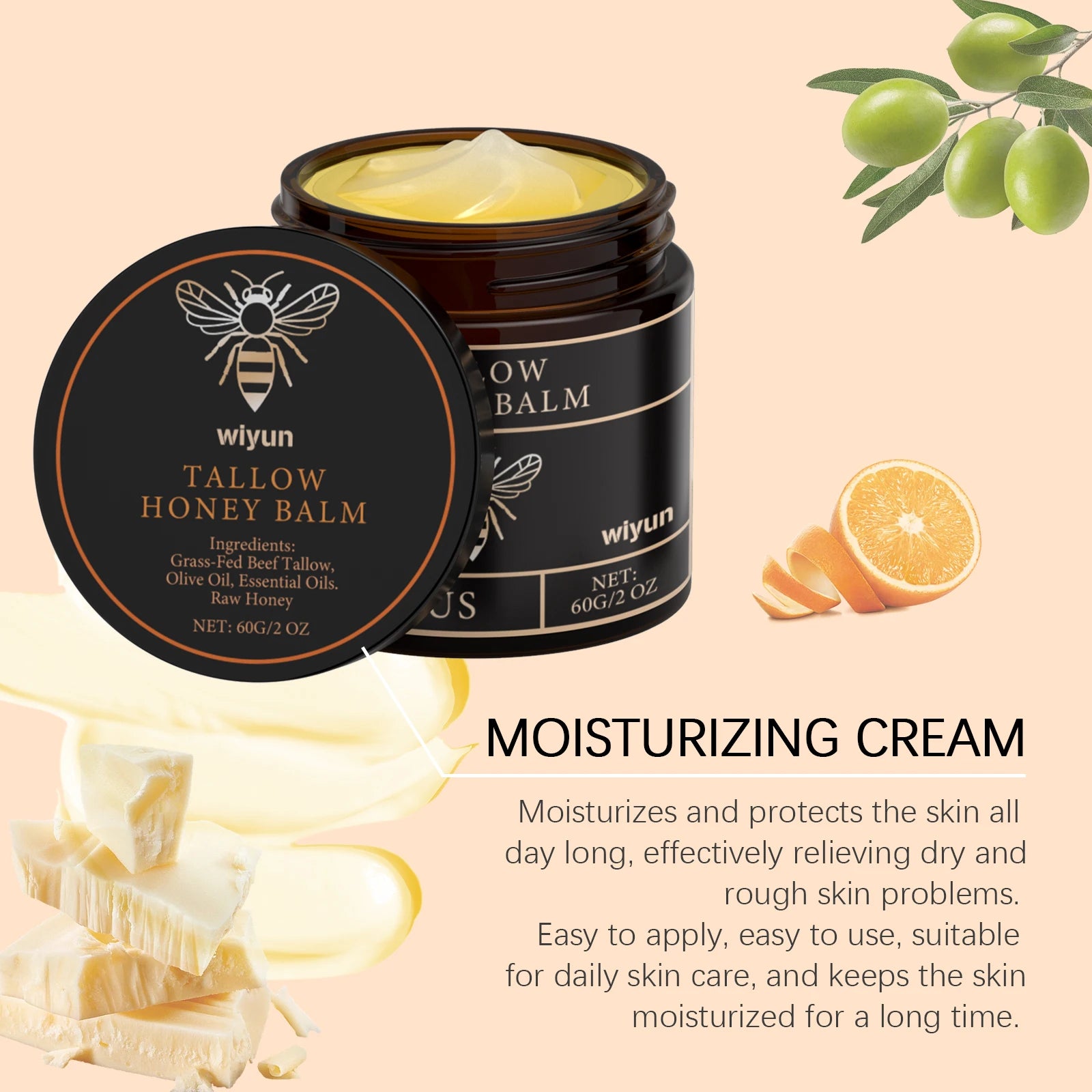 Grass-Fed Beef Tallow Balm with Raw Honey, Dry Skin Relief