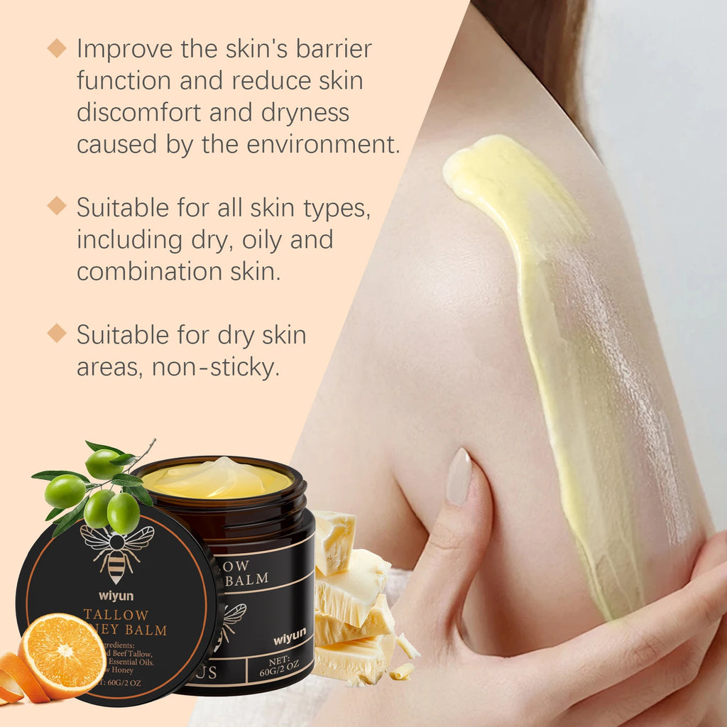 Grass-Fed Beef Tallow Balm with Raw Honey, Dry Skin Relief