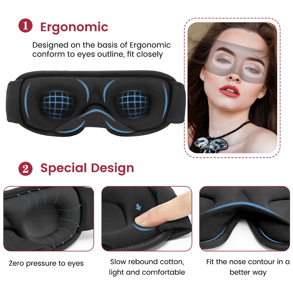 3D Contoured Sleep Mask, Blackout & Breathable