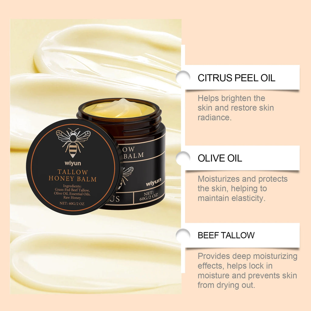 Grass-Fed Beef Tallow Balm with Raw Honey, Dry Skin Relief