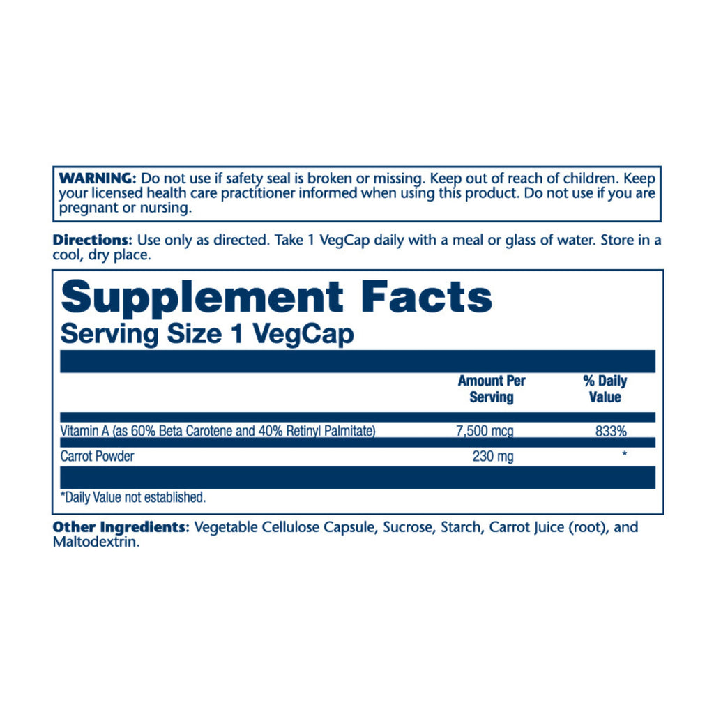 Vitamin A as Beta Carotene & Retinyl Palmitate, 7500 mcg