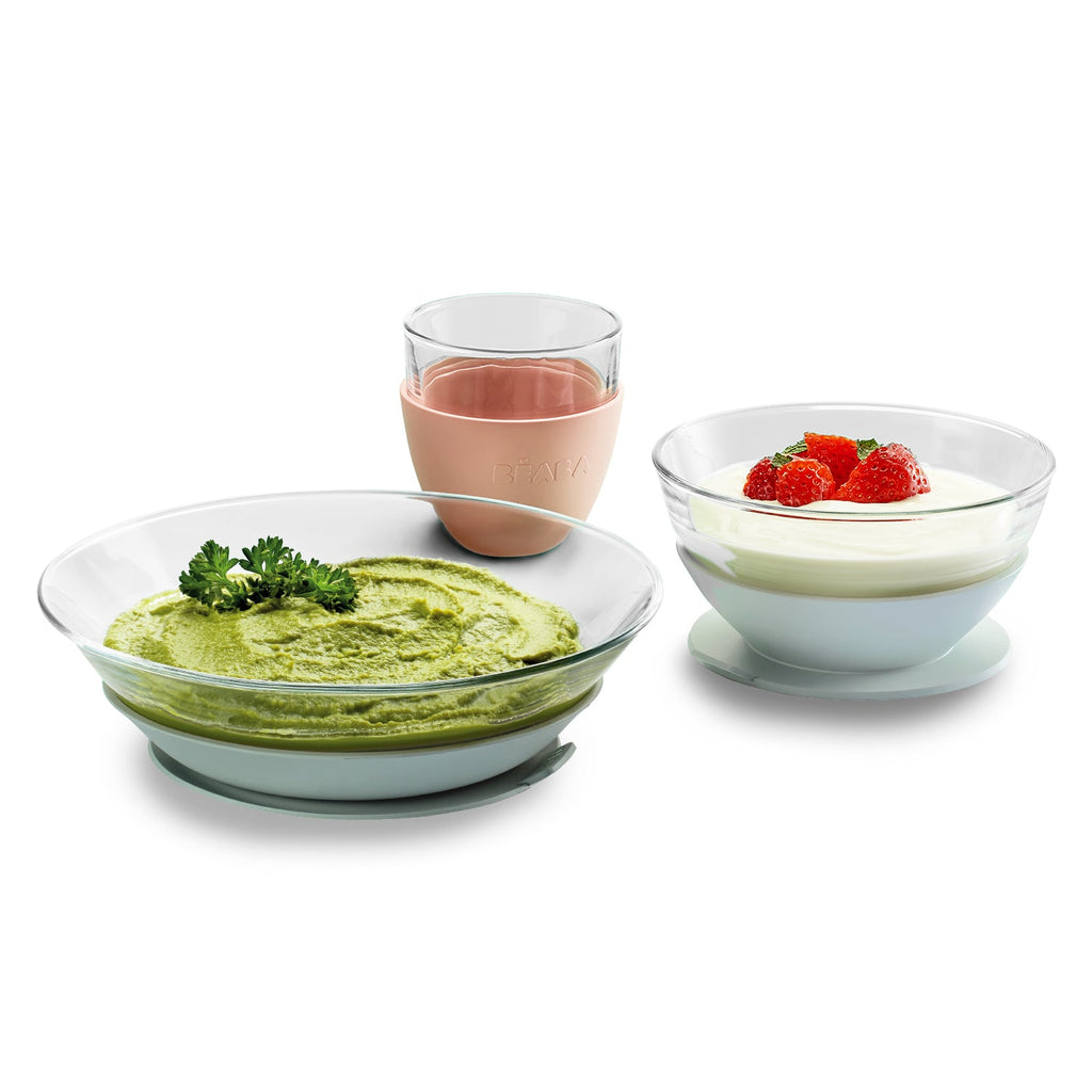 3-Piece Glass Suction Baby and Toddler Feeding Set
