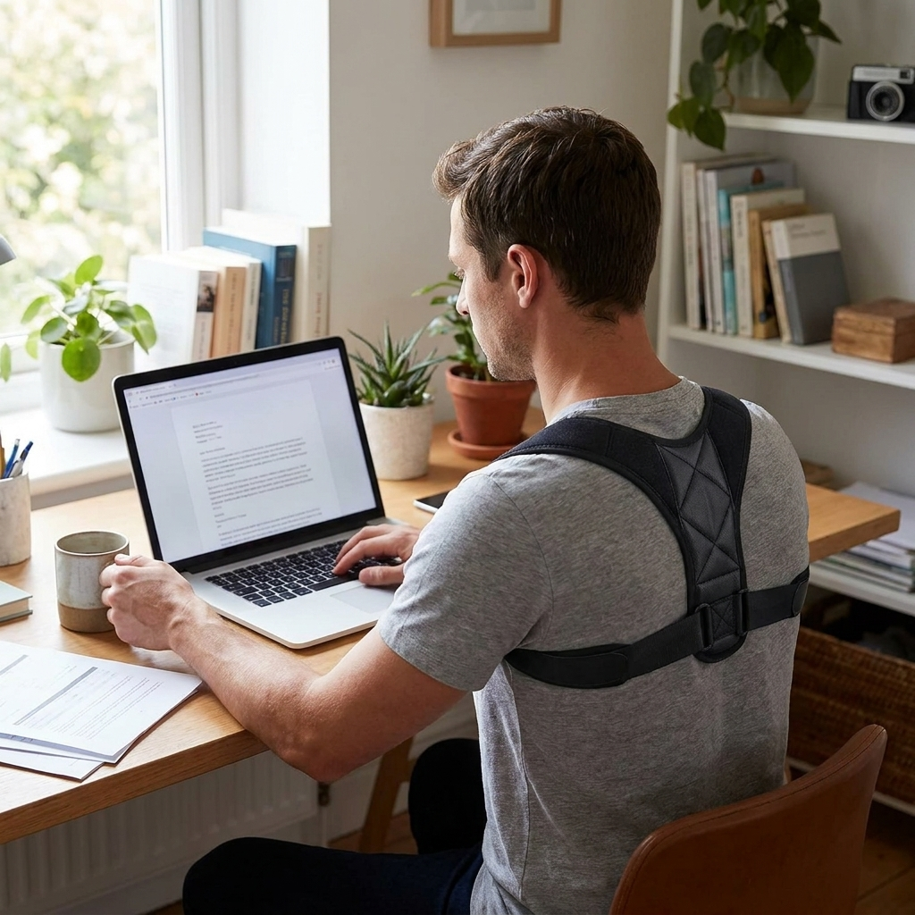 Back Posture Correction Belt shown in lifestyle use