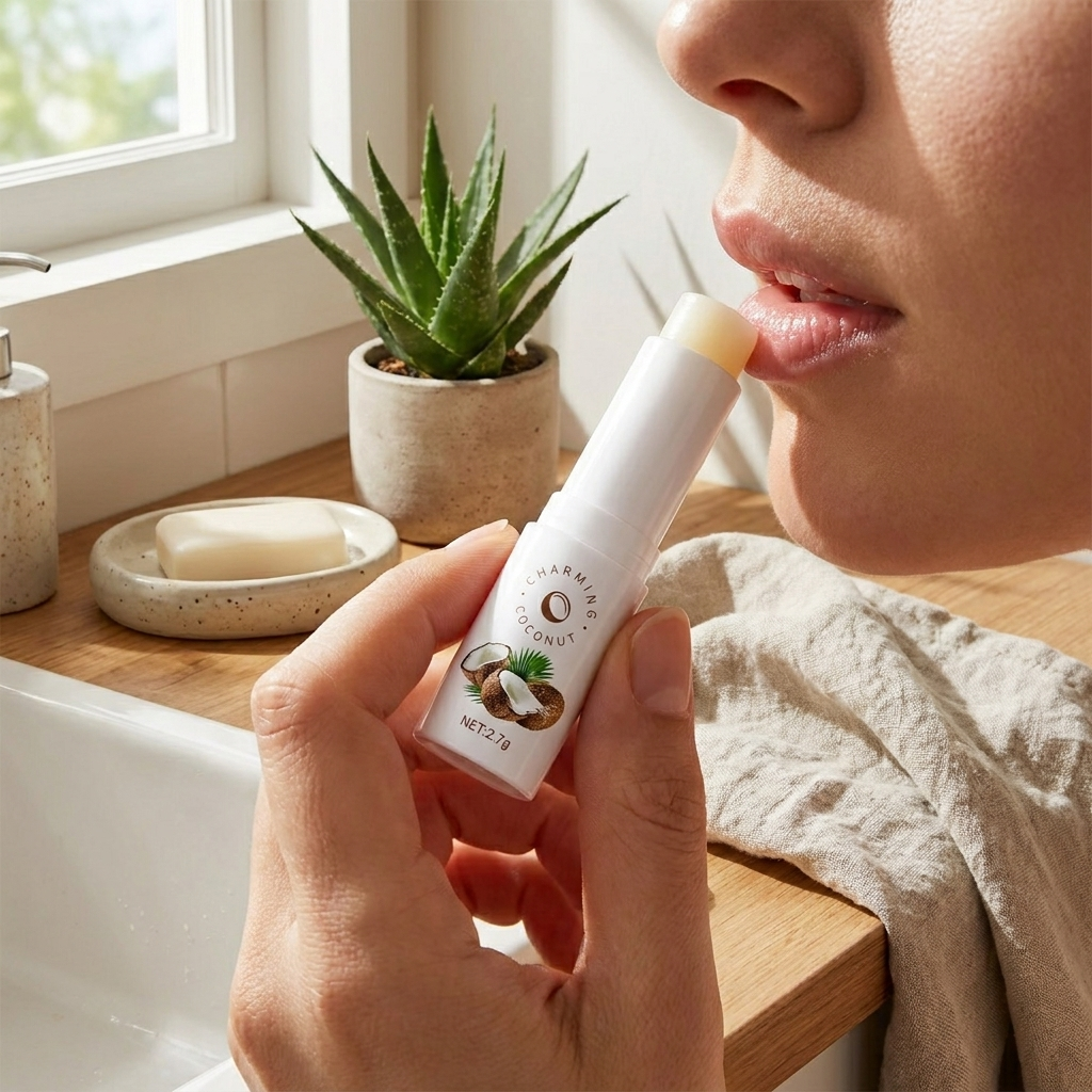Coconut lip balm centered lifestyle