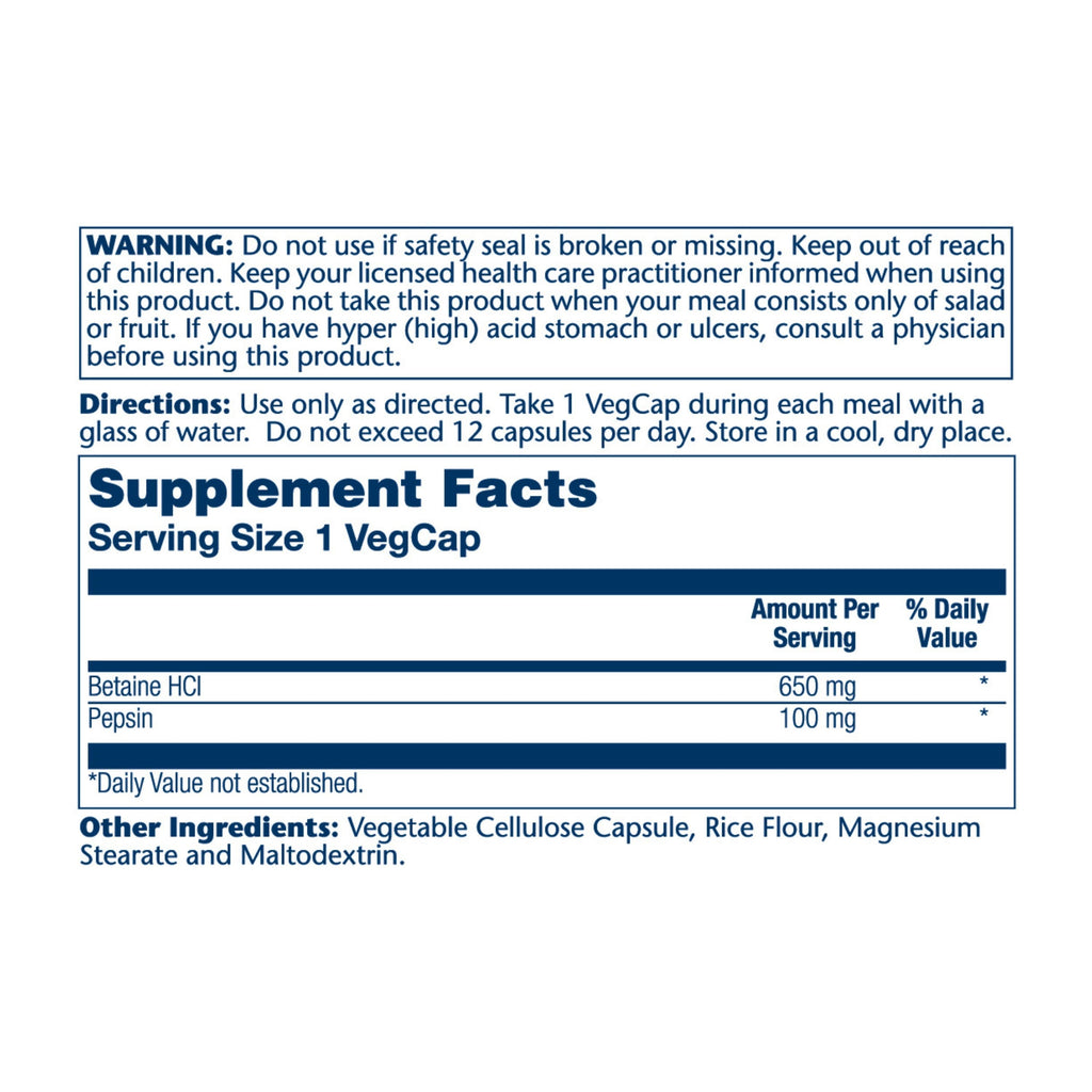 Betaine HCI HP with Pepsin, 650 mg