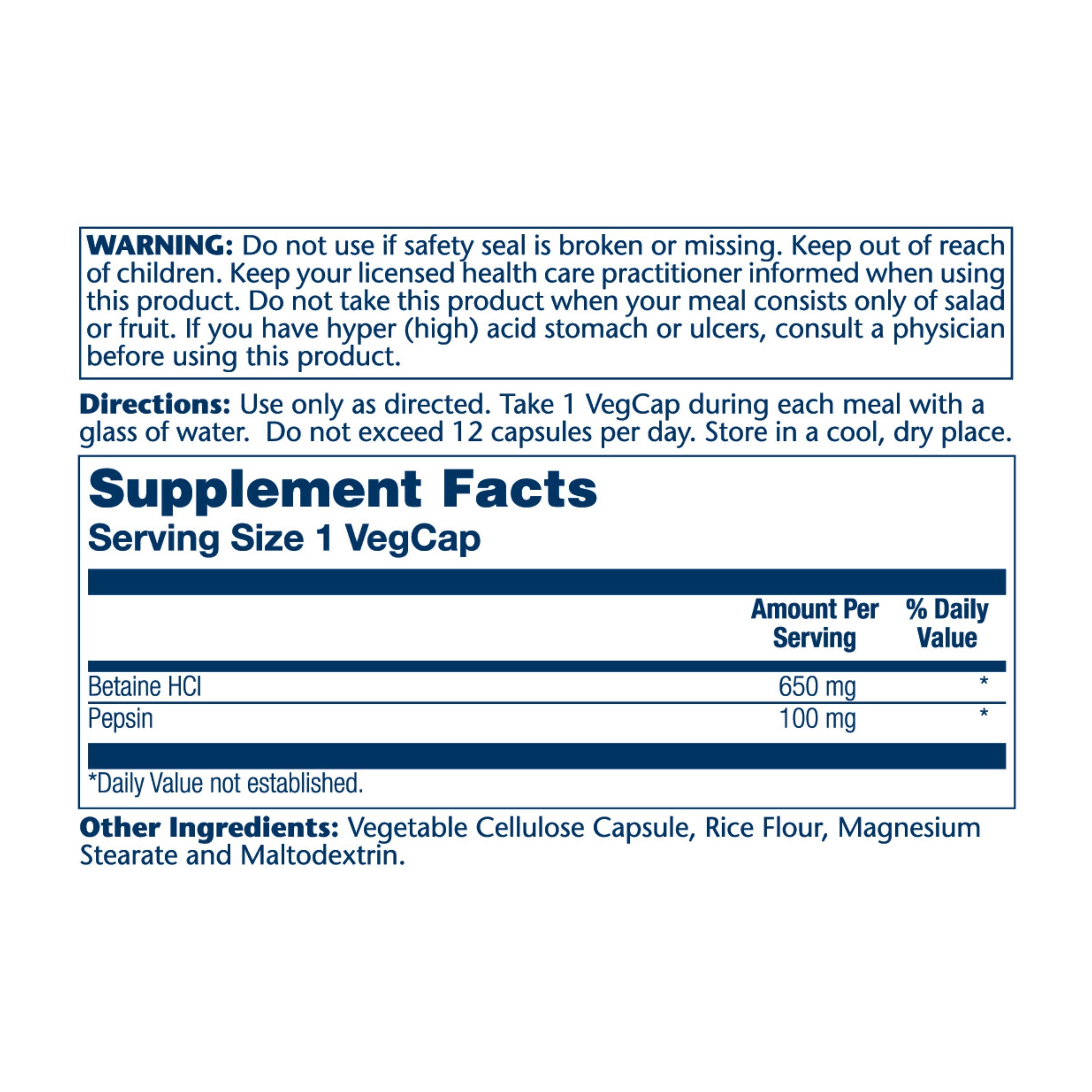 Betaine HCI HP with Pepsin, 650 mg
