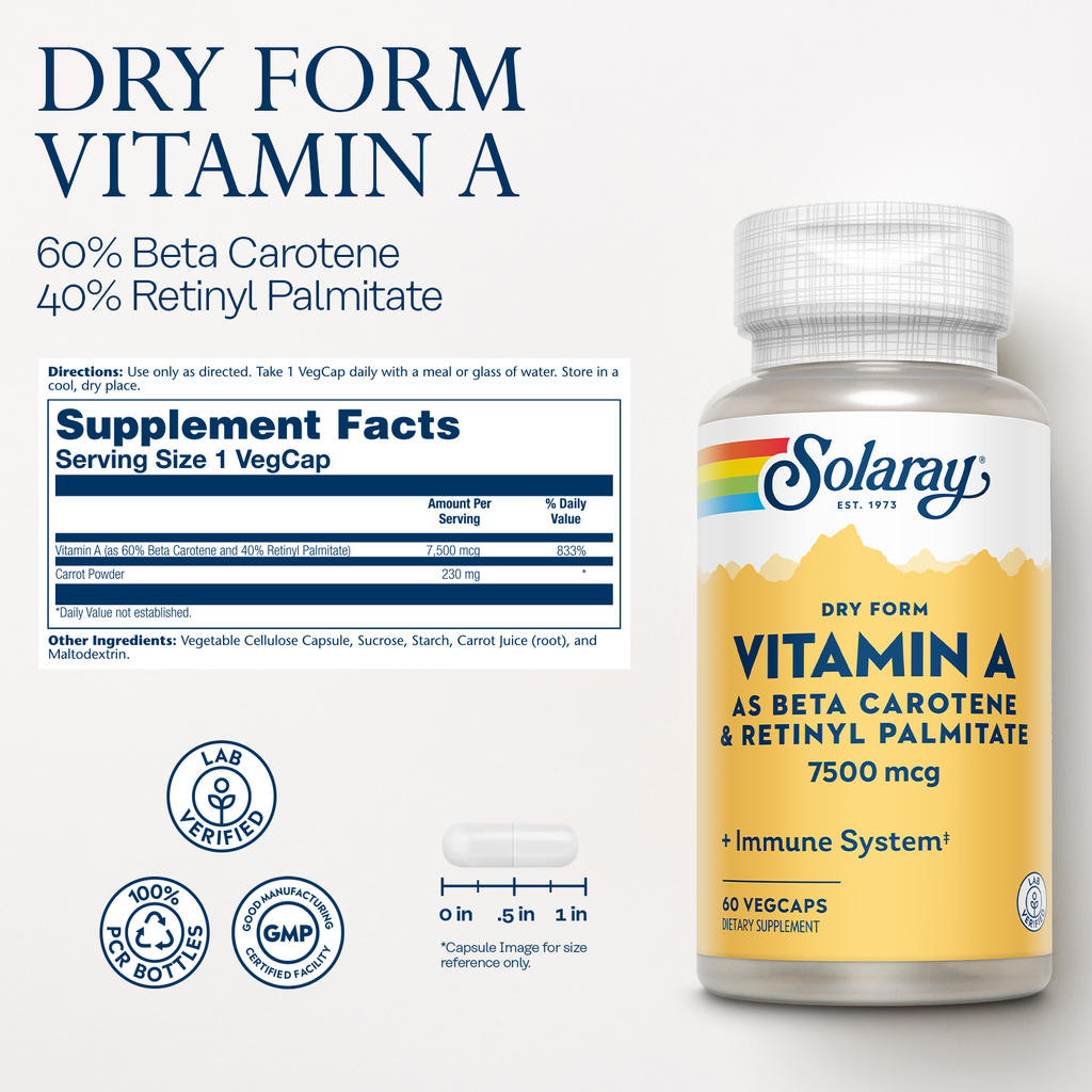 Vitamin A as Beta Carotene & Retinyl Palmitate, 7500 mcg